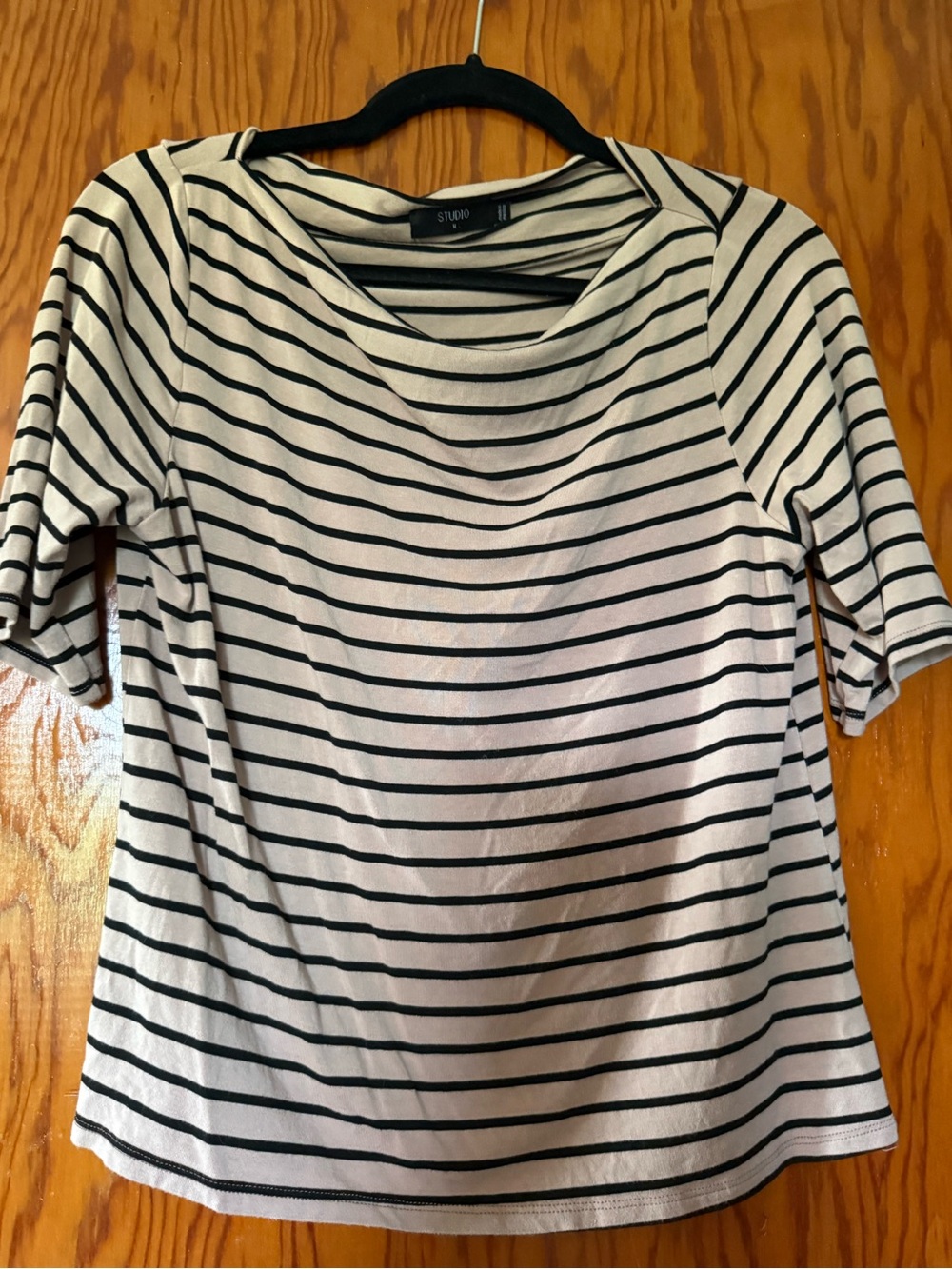 Studio White and Black Striped Short Sleeve Tee
